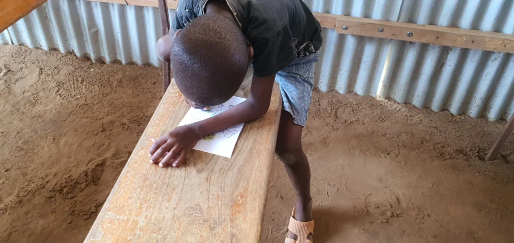 A child completes a creative activity
