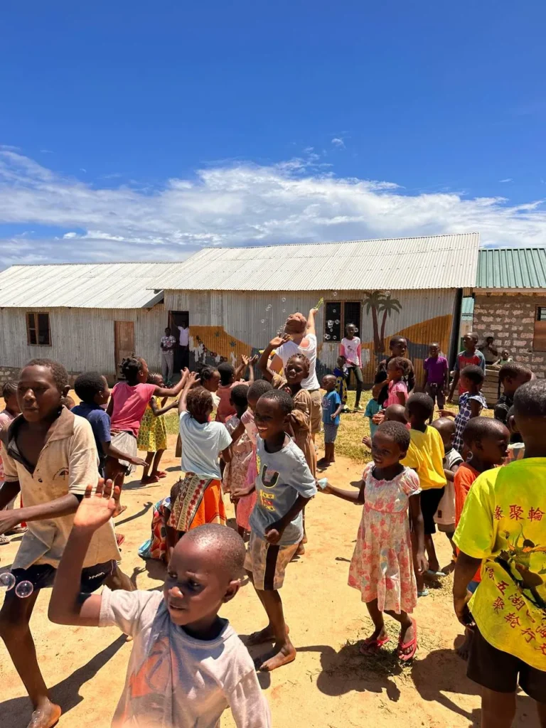 Children gather at the camp location in Kenya