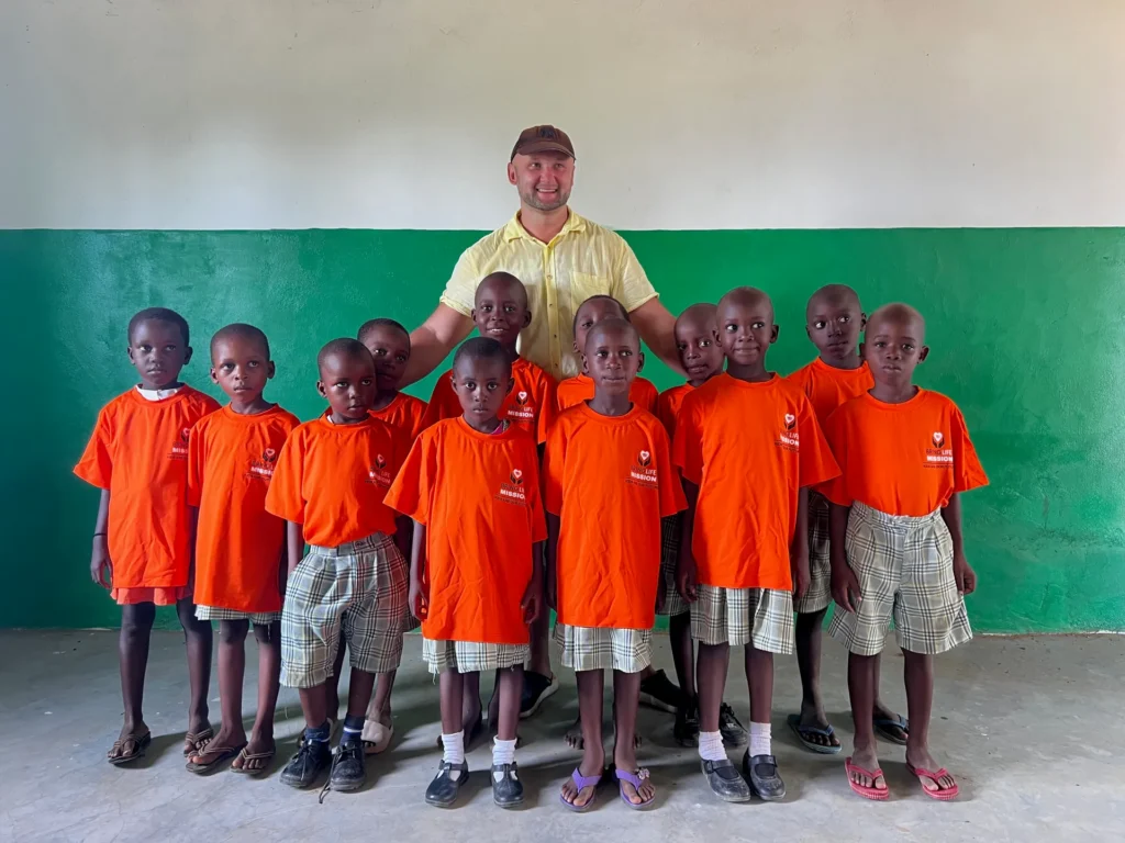 A school group with the Bring Life Mission team