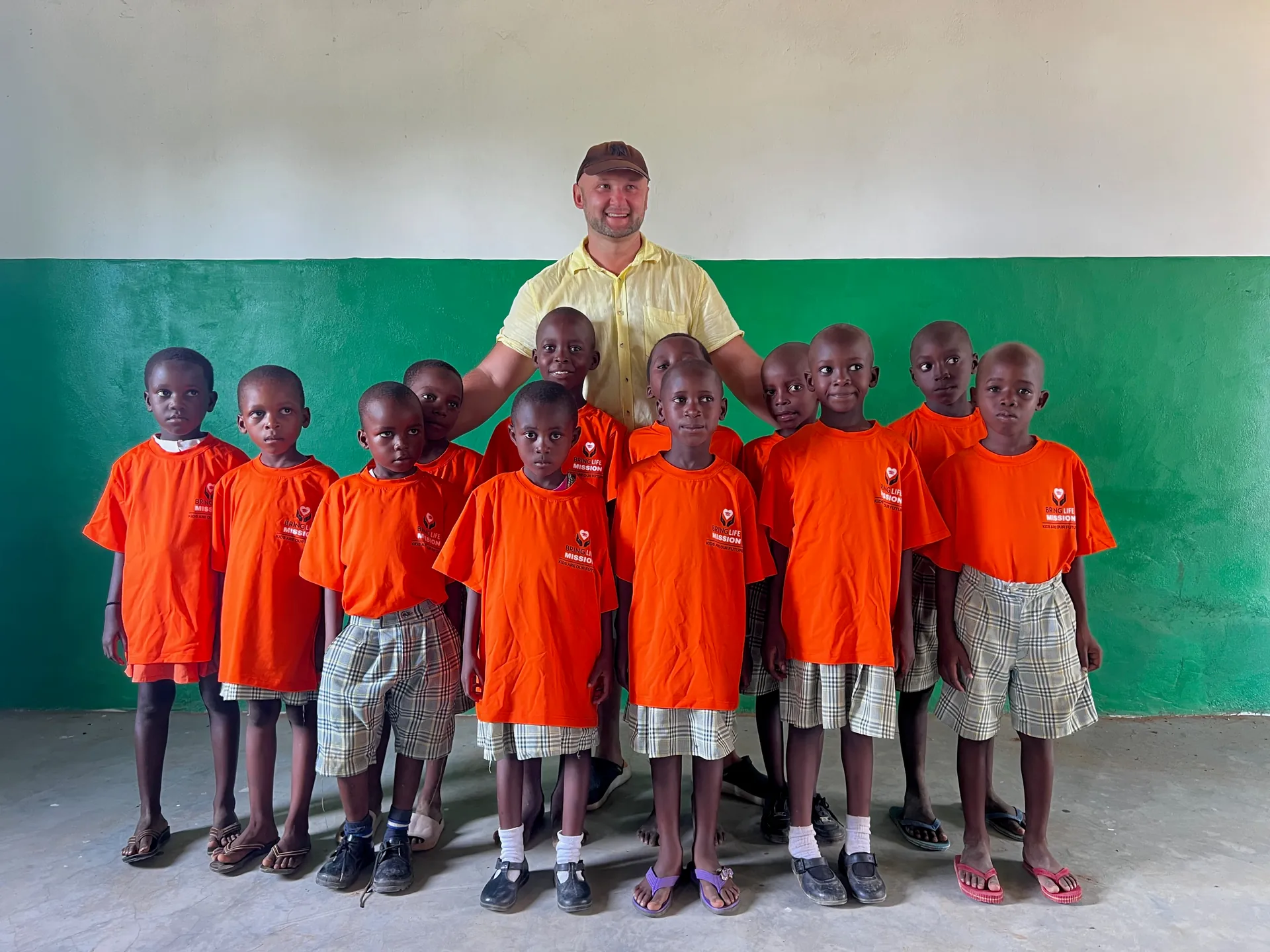 A school group with the Bring Life Mission team