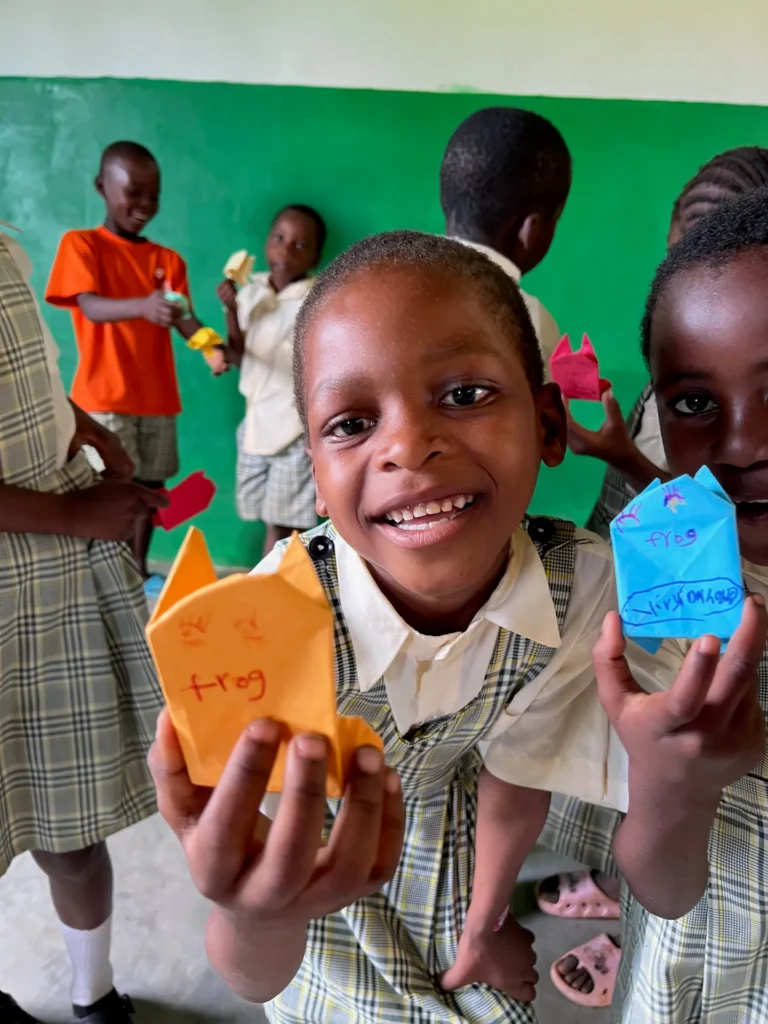 Children learn new English words at a lesson