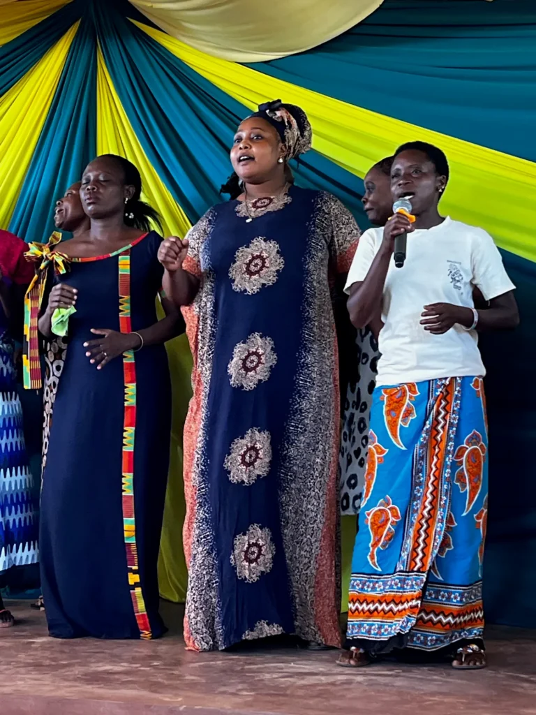 A worship team sings during a service