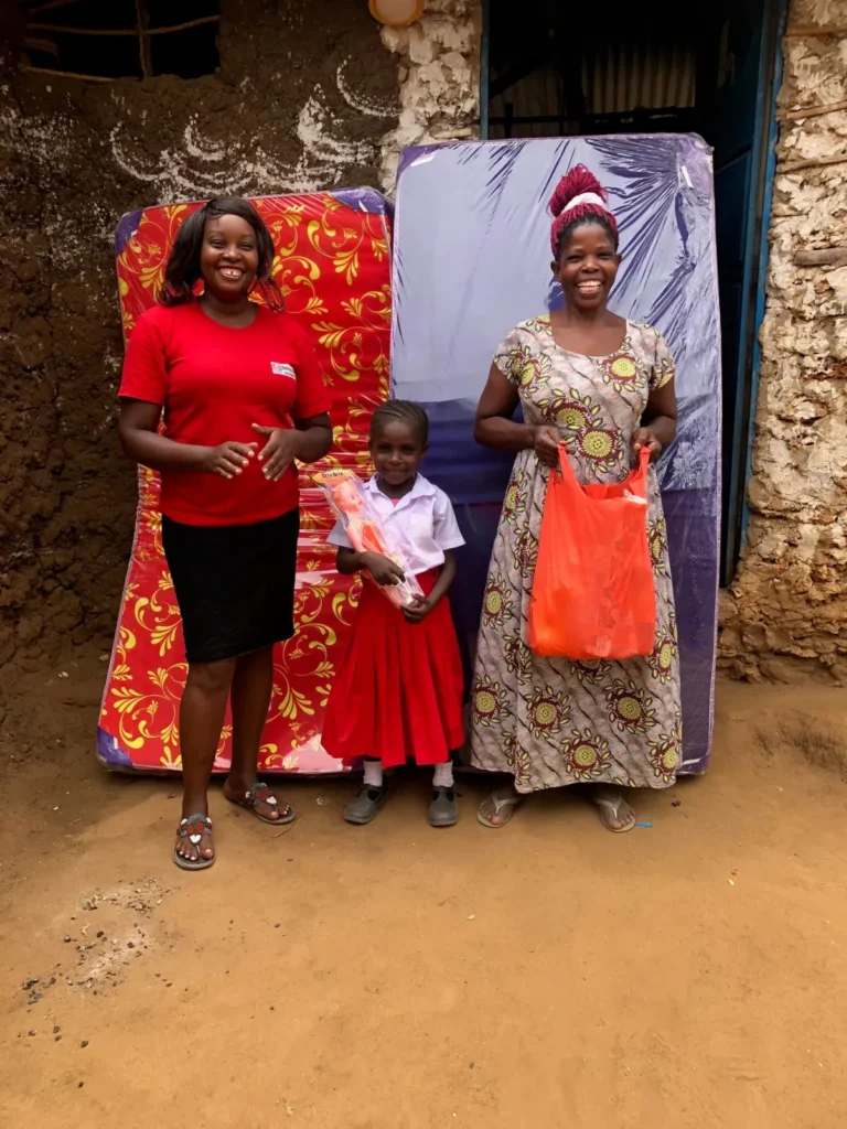 Two mattresses, groceries, and a doll for a child