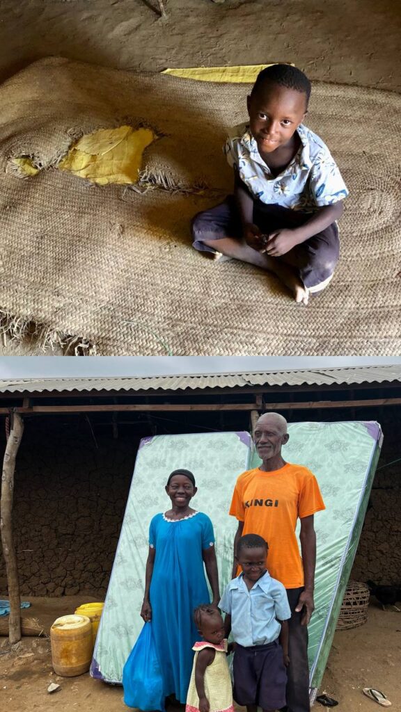 A team member delivering support to a family and praying.
