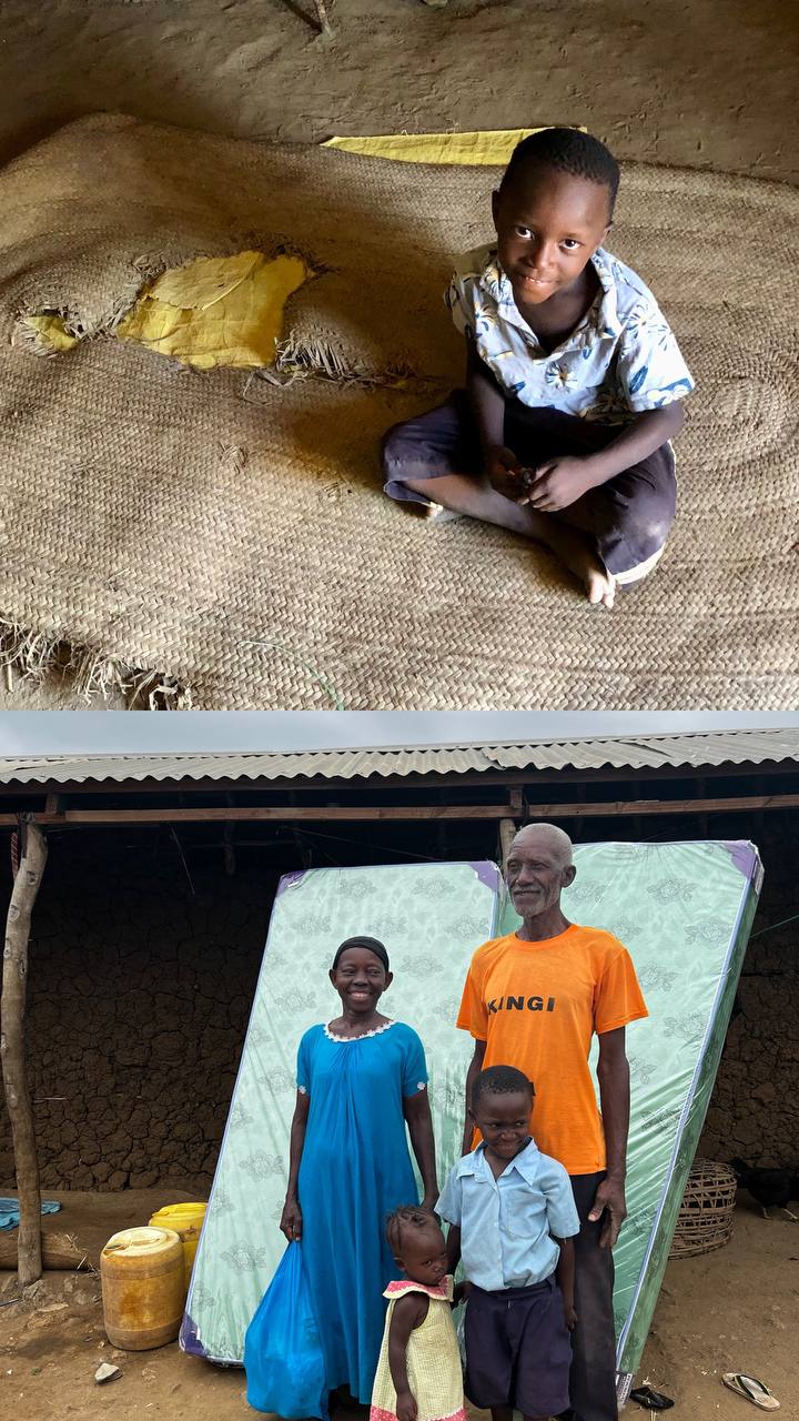 A team member delivering support to a family and praying.