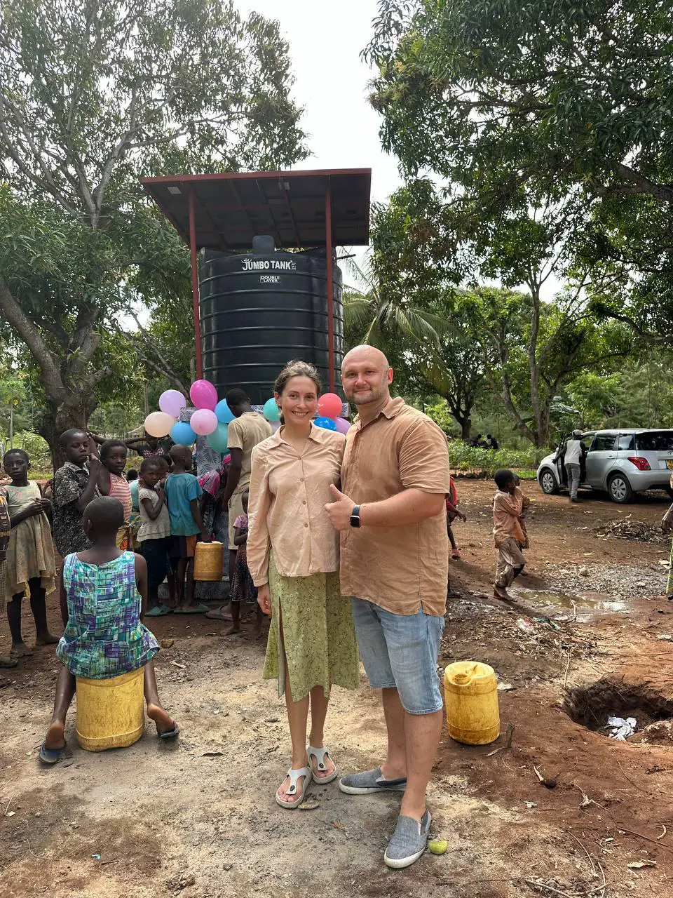 Project team near a water well in Kenya