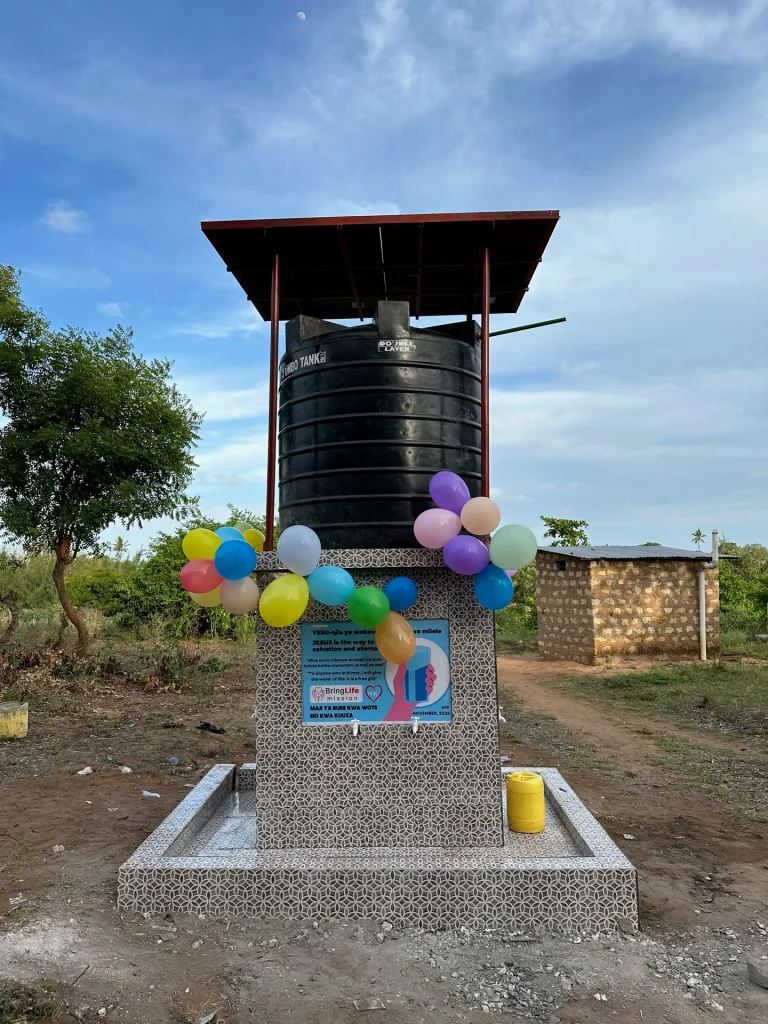 Complete autonomous solar-powered water well built by Bring Life Mission in Kenya